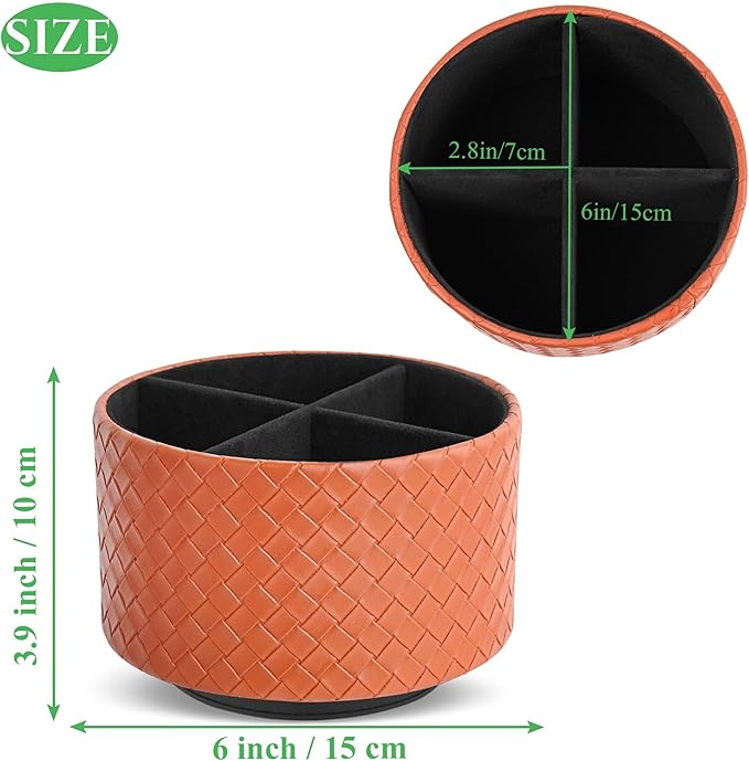 Hennaja Round Leather Art Supply Organizer, Remote Control Holder, 360 Degree - Image 2