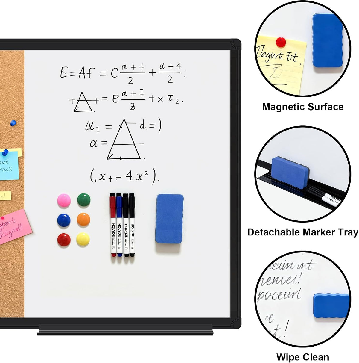 Cork Board White Board Combo, 36" X 24" Magnetic Whiteboard Bulleti...