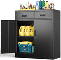 BESFUR Metal Storage Cabinet with Doors and Shelves, 36" H Locking Storage Cabinet with 2 Drawers, Reinforced Heavy Duty Metal Cabinets for Garage, Office, Home(Black)