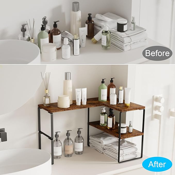 Golener Countertop Organizer Corner Shelf, 2-Tier Adjustable Stackable Corner - Image 5
