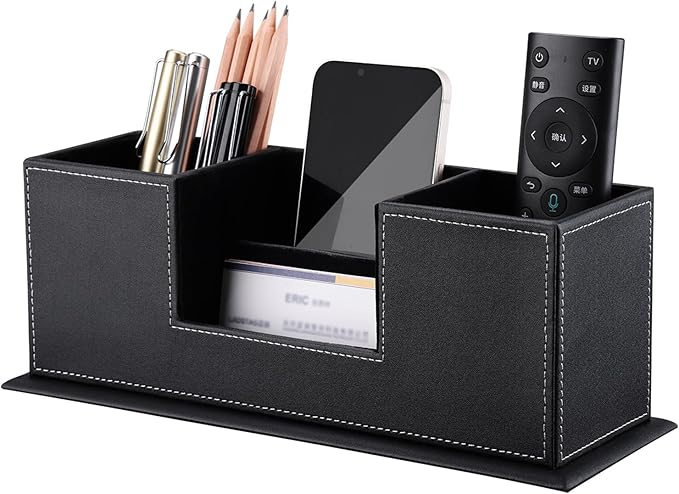 KINGFOM Office Supplies Desk Organizer PU Leather Storage Box 4 Divided by KingfomLeatherHomeOfficeDecor