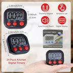 Leumoi 24 Pcs Digital Kitchen Timers Magnetic Back Timers Bulk Large Screen - Image 2