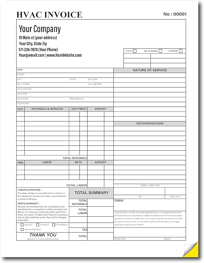 HVAC Work Order Invoice Custom Printed - Image 2