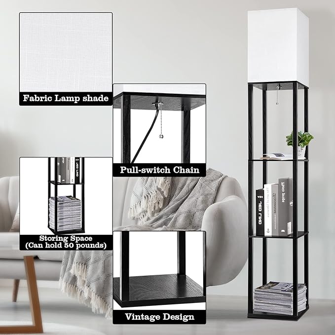 RUNTOP Floor Lamp with Shelves, Shelf Lamp with 3 Color Temperature LED Bulb - Image 5