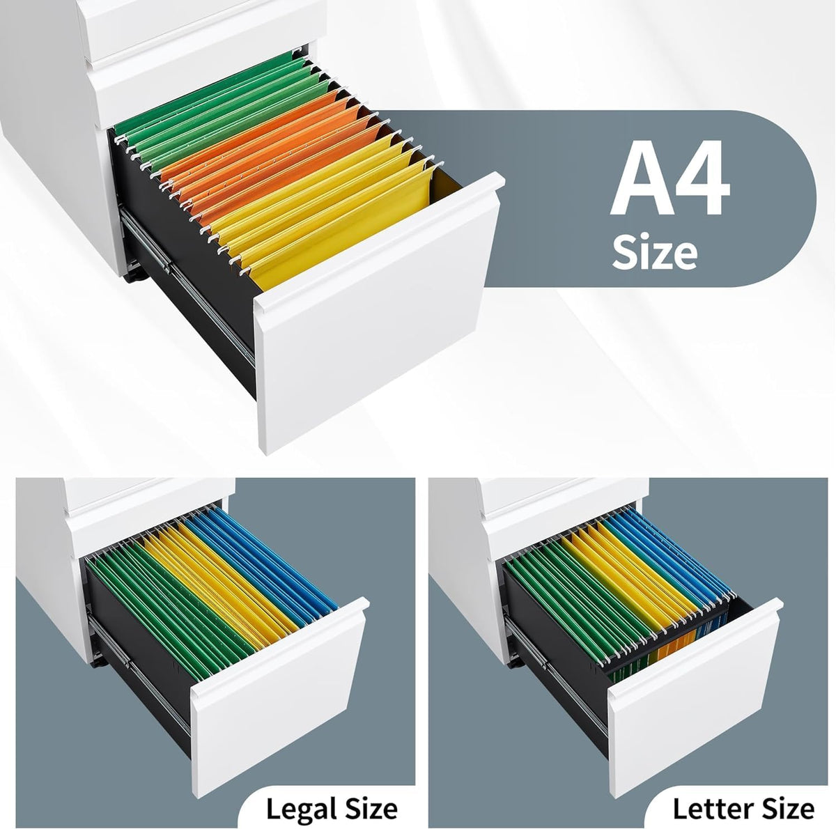 Guizeeopo 3 Drawer File Cabinet with Lock, File Cabinets for Home Office,Unde...