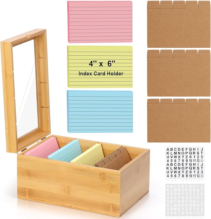 4x6 Index Card Holder with Dividers Bamboo Index Card Organizer Box 4 by DLUGOPIS