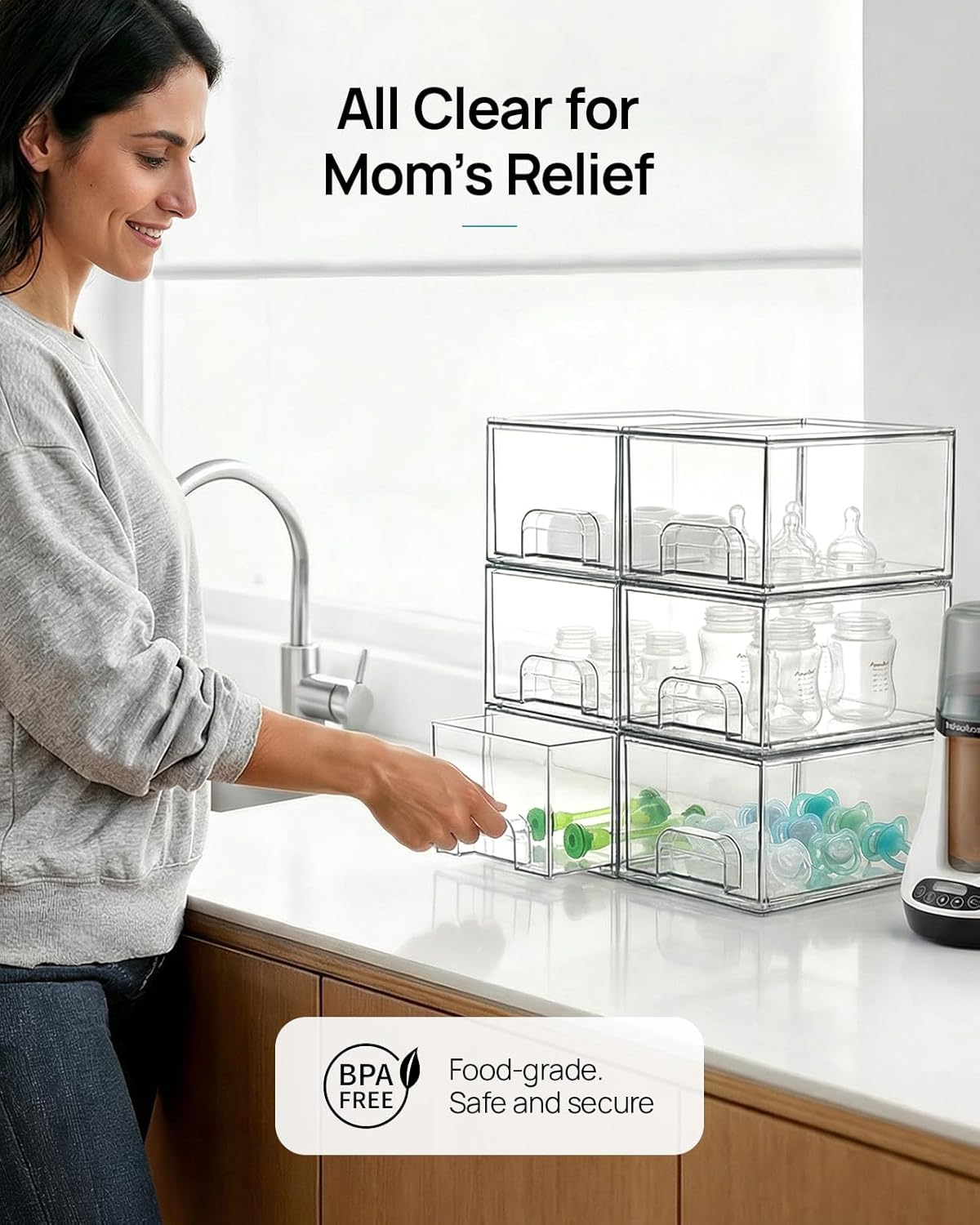 vtopmart 6 pack small clear stackable storage drawers showing dimensions