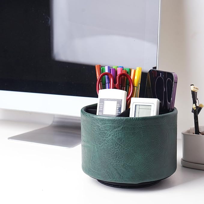 Hennaja Round Leather Art Supply Organizer, Remote Control Holder, 360 Degree - Image 7