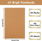 MIVIDE 50 Pack A5 Kraft Notebooks Bulk, 8.3” x 5.5” Lined Paper Journal - Image 2