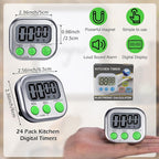 Leumoi 24 Pcs Digital Kitchen Timers Magnetic Back Timers Bulk Large Screen - Image 2