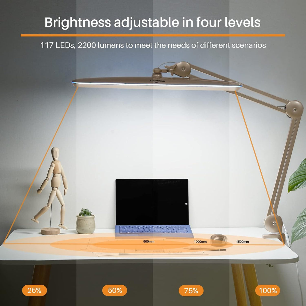 23-Inch LED Task Lamp with Clamp, 24W 2200LM, Gold