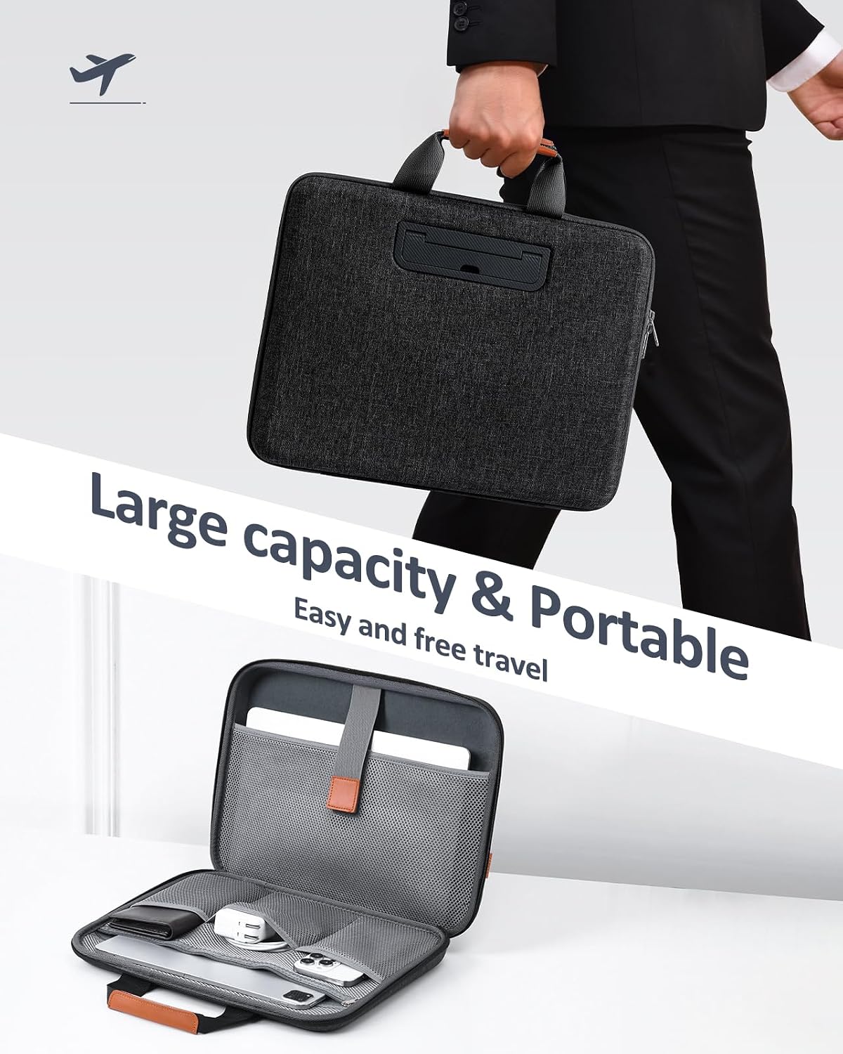 Hard Laptop Case 15.6 Inch with Stopper and Book Clip - Black