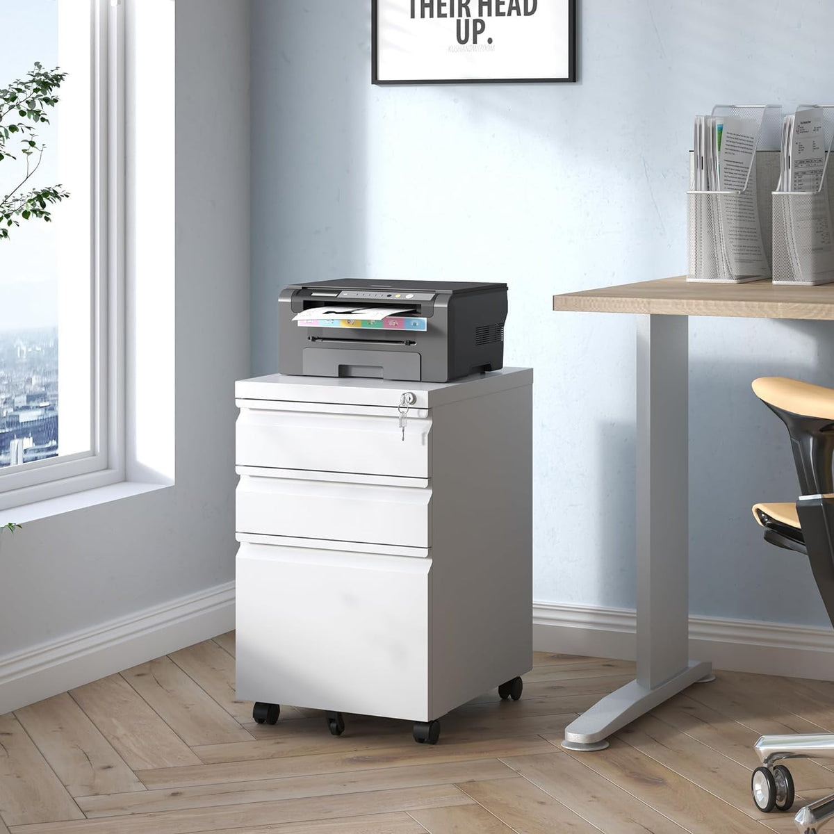 Guizeeopo 3 Drawer File Cabinet with Lock, File Cabinets for Home Office,Unde...