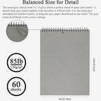Fuxi Toned Grey Sketch Pad, 9x12 Spiral Sketchbook, 60 Sheets Art Paper - Image 2