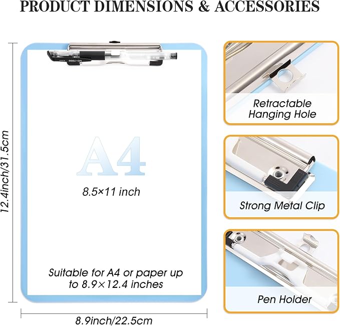 TFDLCG zm Clipboard with Pen Holder, Standard Letter Size A4, Thickened Clip - Image 3