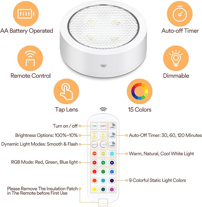 TECOMLIGHT Puck Lights with Remote Control, Battery Powered Wireless LED Under - Image 2