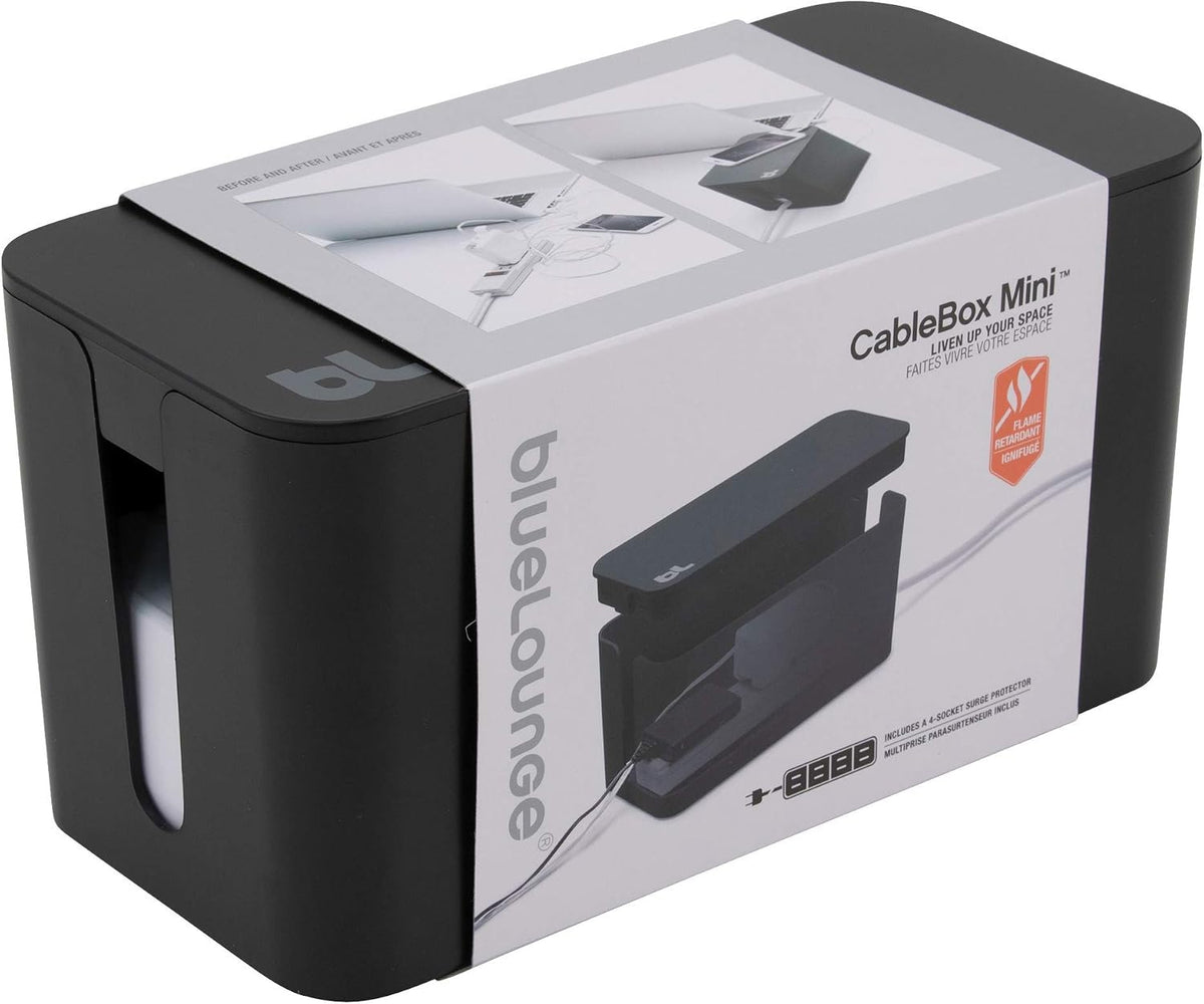 Bluelounge CableBox Mini Cable Management with Small Surge Protector, Black (...
