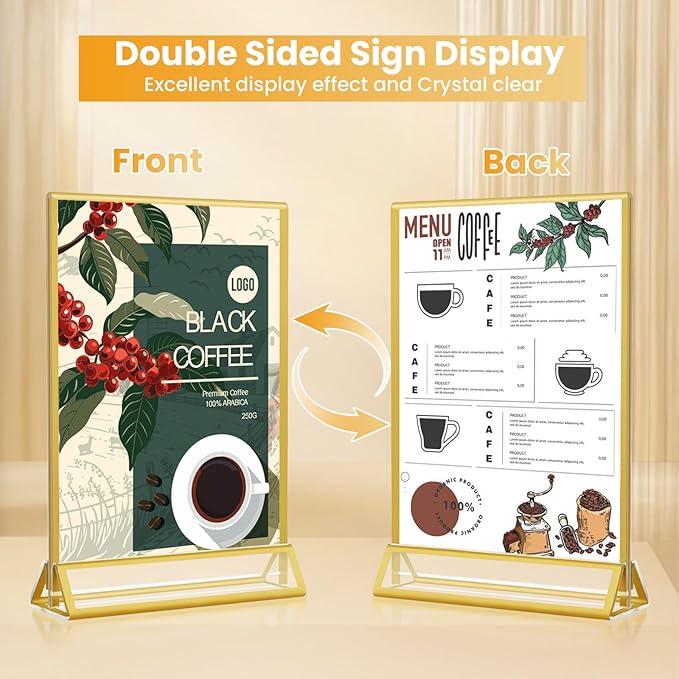 4x6 Gold Acrylic Sign Holder, 12 Pack Wedding Table Number Holder Stands - Image 3
