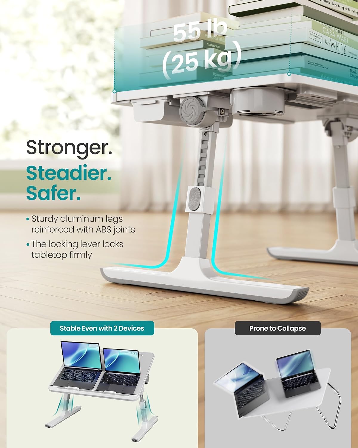 SONGMICS Bed Laptop Desk, Foldable, Adjustable Height, 15.7 x 22 Inches