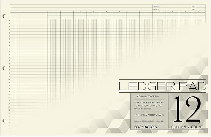 BookFactory Ledger Pad/Large 12 Column Accounting Ledger Columnar Pads by BookFactory