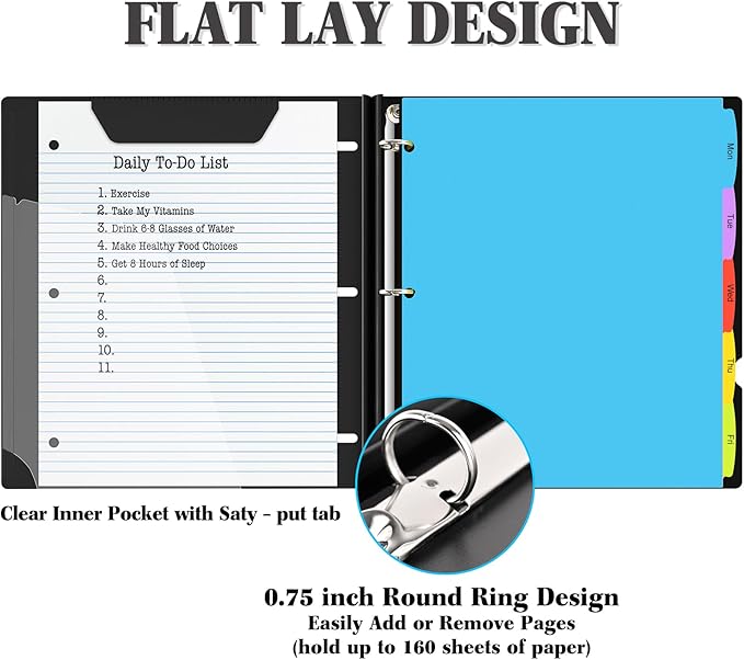 INFUN Telescoping 3 Ring Binder -1PCS-Black, Flexible Round Binder - Image 4