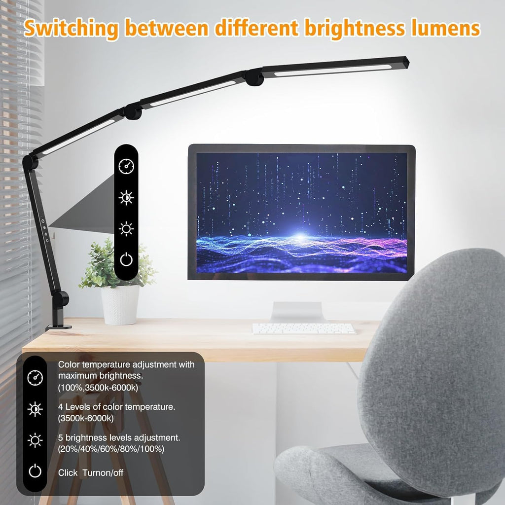 ailbton bright led desk lamp with clamp,eye caring showing dimensions