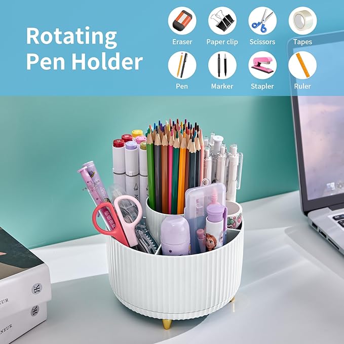 Marbrasse Desk Organizer, 360-Degree Rotating Pen Holder, Desk Organizers and - Image 3