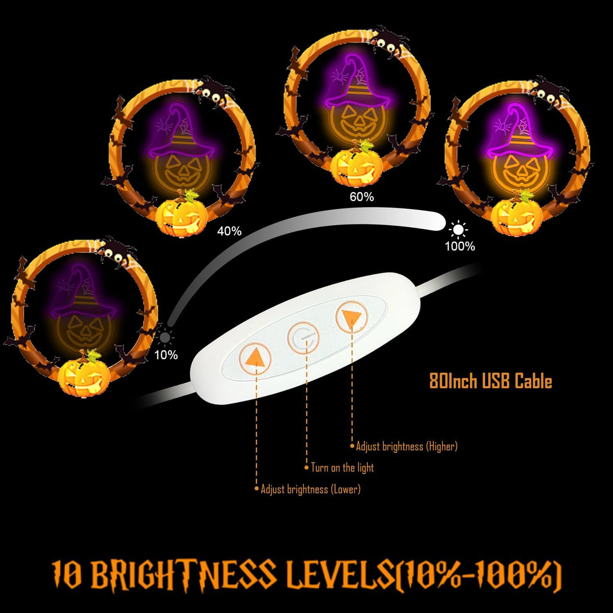 Halloween Neon Sign Pumpkin Neon Sign for Wall Decor Witch Hat Halloween Pump...