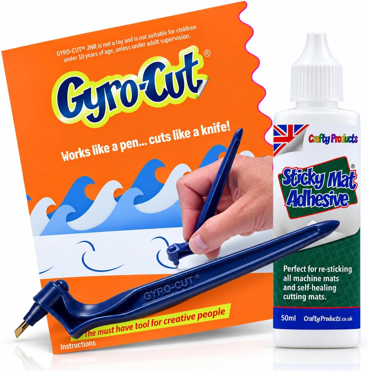 Genuine Gyro-Cut® Starter Set - Cutting Tool with Sticky Mat Adhesive - Rotat...