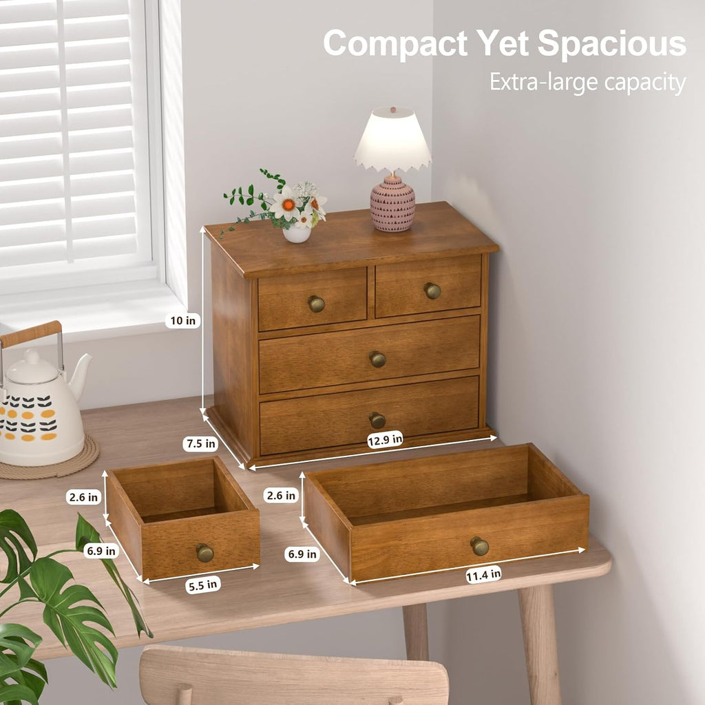 oak desk organizer with drawers, durable wooden desktop shown in use