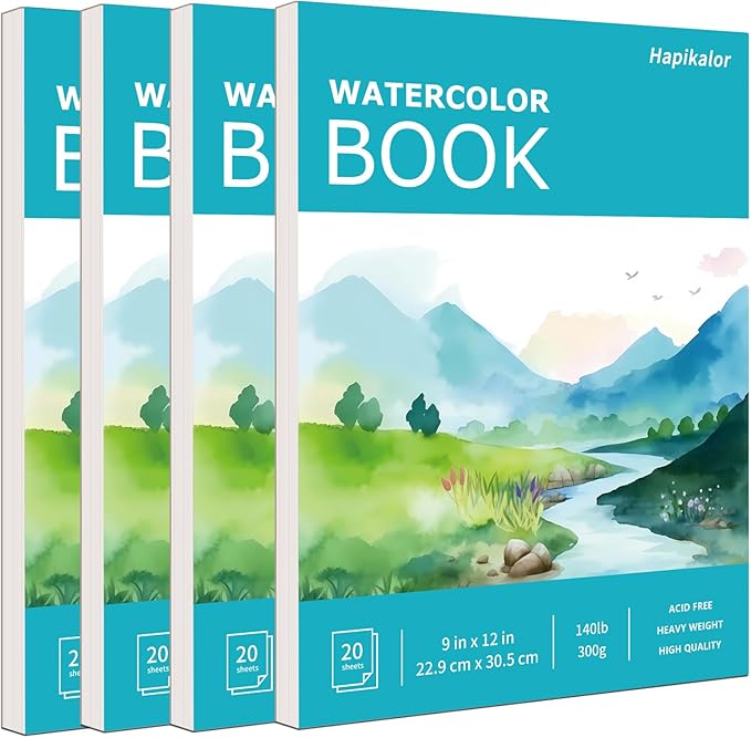 Hapikalor 4-Pack 9"x12"Watercolor Paper Pad, Bulk School Supplies by Hapikalor