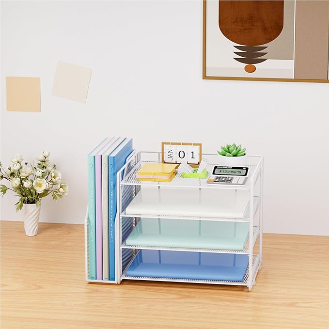 Marbrasse Desk Organizer and Accessories，4-Tier Paper Letter Tray Organizer - Image 7