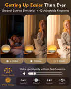 sunrise alarm clock with sound machine, bluetooth speaker, close-up detail