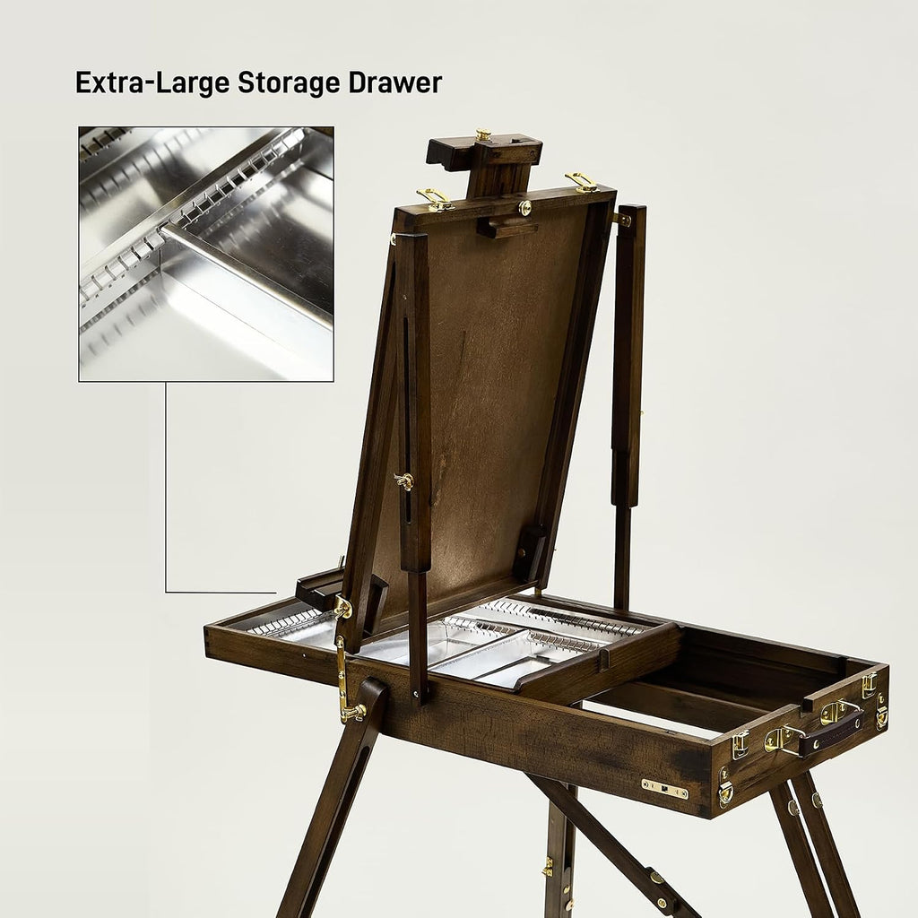 french easel for painting: deluxe beech wood plein, side view