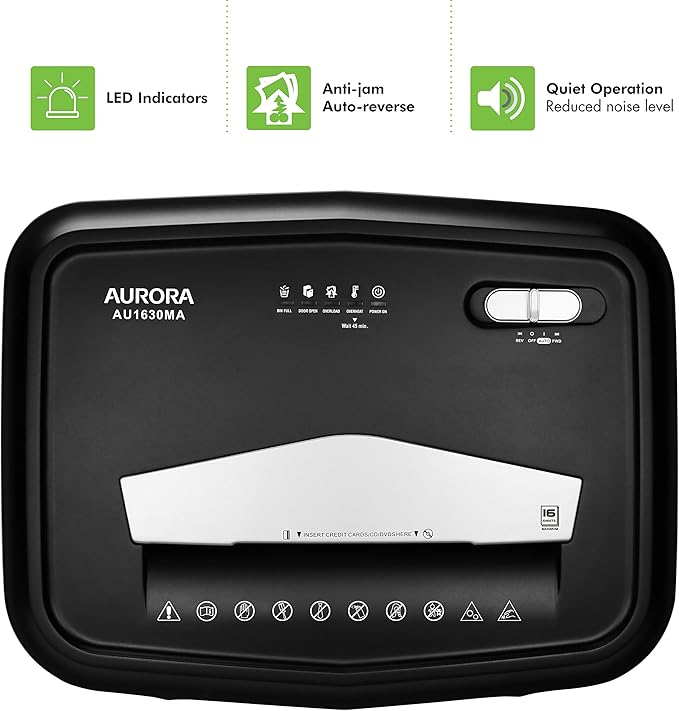 Aurora AU1630MA Anti-Jam 16-Sheet Micro-Cut Paper and CD/Credit Card Shredder/ - Image 5