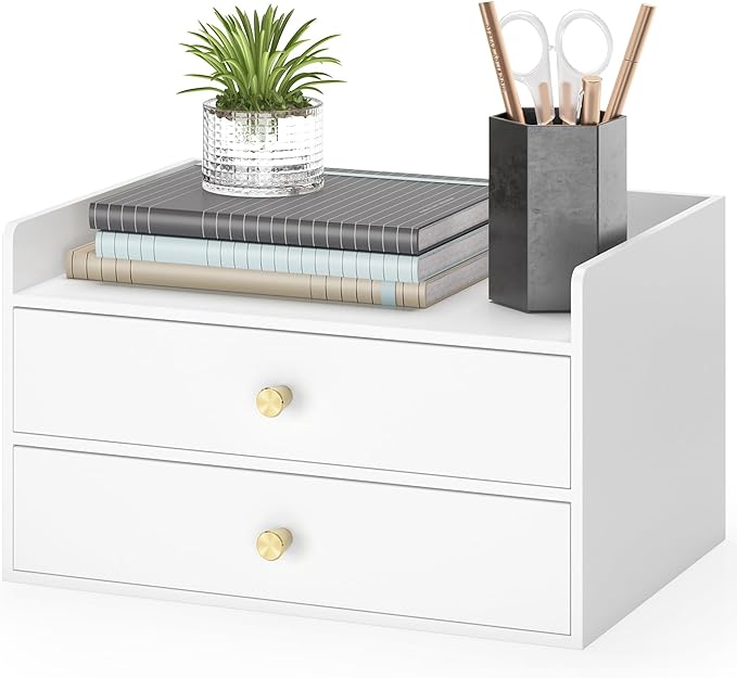 Bamboo Desk Organizer with Drawers Wooden Desktop Storage Drawers by Unknown