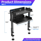 metal clamp on desk shelf,storage shelves with pegboard shown in use
