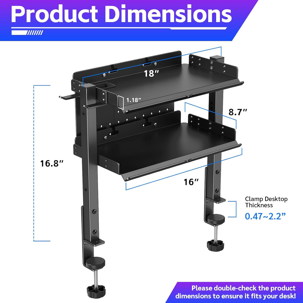 metal clamp on desk shelf,storage shelves with pegboard shown in use