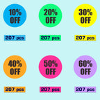 Percent Off Sticker 10 to 60 Discount Stickers,7/8 Inch Round Sale Stickers | 6 Colored Circle Price Marker Tag Adhesive Labels Signs Promotion Price Markers Sales for Retail Stores Supermarkets Shops