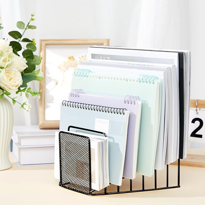 2 Pcs 7 Section Incline File Sorter Metal Wire Mesh File Rack - Image 2