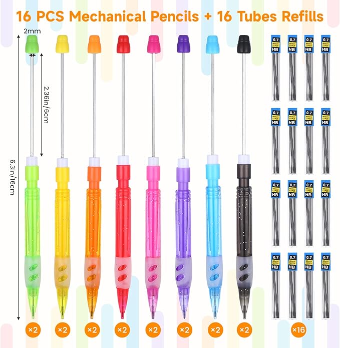 16Pcs Beadable Mechanical Pencils Bulk, Include 16 Beaded Mini Mechanical Pencil - Image 2