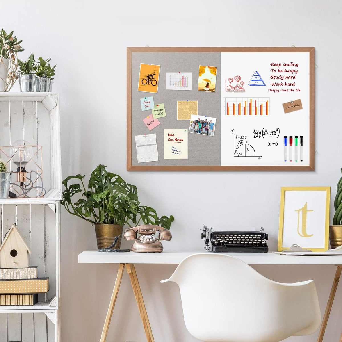 Grey Felt Bulletin/Dry Erase White Combo Board, 36" X 24“ Combination Wh...