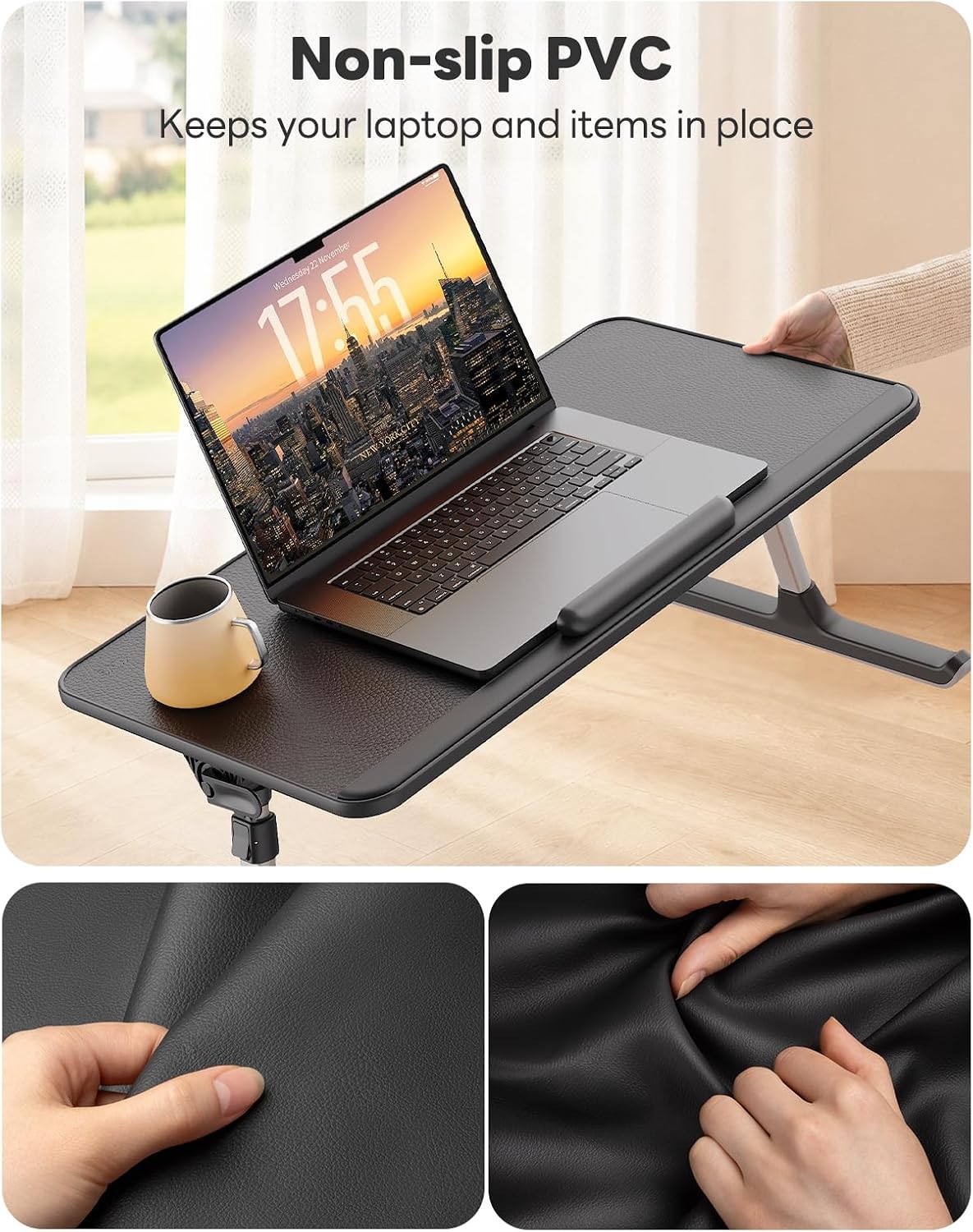 SAIJI PU Leather Laptop Bed Tray Table, Adjustable Laptop Stand with Removabl...