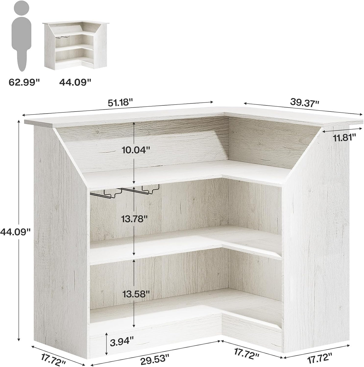 Tribesigns Bar Cabinet, L-Shaped Home Bar Table with Stemware Racks, 4-Tier C...