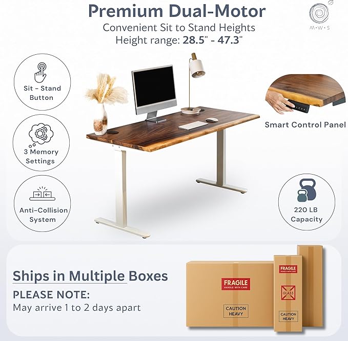 Standing Desk with Keyboard Tray – Walnut Solid Wood Desk, Natural Live Edge - Image 6