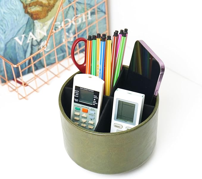 Hennaja Round Leather Art Supply Organizer, Remote Control Holder, 360 Degree - Image 6