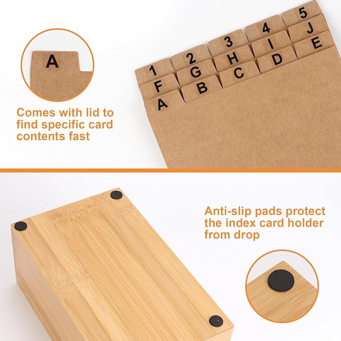 3x5 Index Card Holder with Dividers Bamboo Index Card Organizer Index Card - Image 5