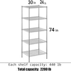 Regal Altair 24" Deep x 30" Wide x 74" Height Wire Shelving Kit | 5-Tier | NSF - Image 3