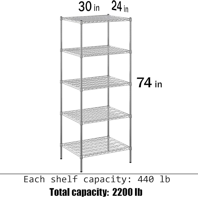 Regal Altair 24" Deep x 30" Wide x 74" Height Wire Shelving Kit | 5-Tier | NSF - Image 3