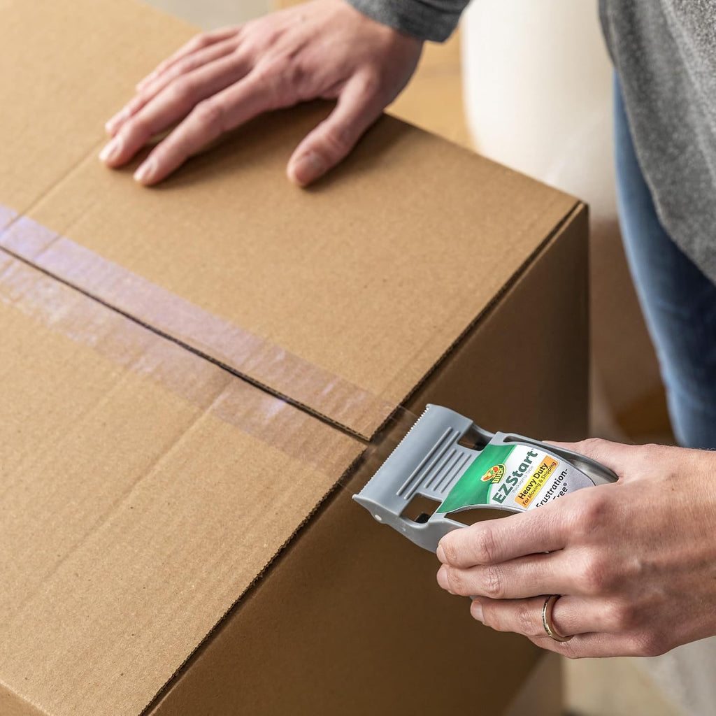 Duck EZ Start Packing Tape with One-Handed Dispenser | Frustration-Free, Whisper Quiet, Beginner-Friendly, Moving & Shipping Boxes, Clear, 1.88 Inch x 55 Yards